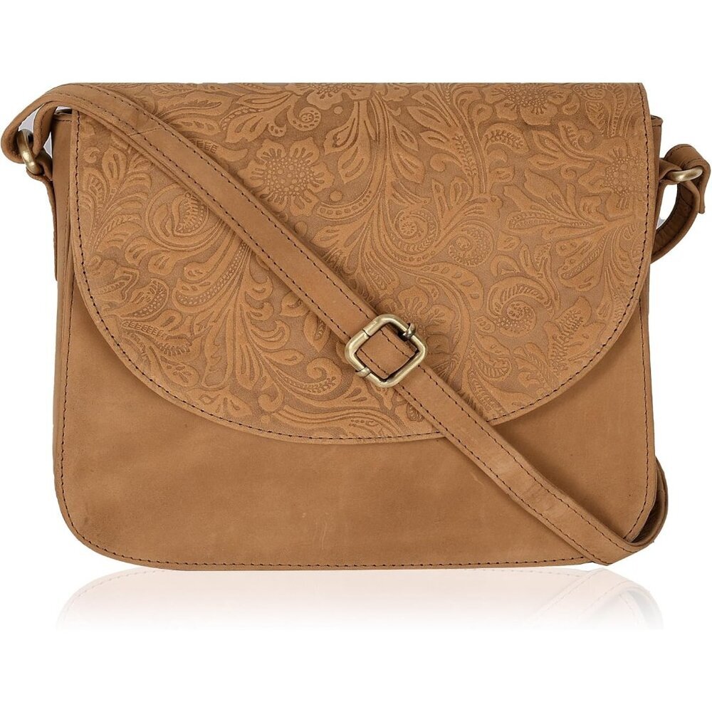 Genuine Leather E.cognac Crossbody Purse Women Adjustable Strap Zipper Pockets
